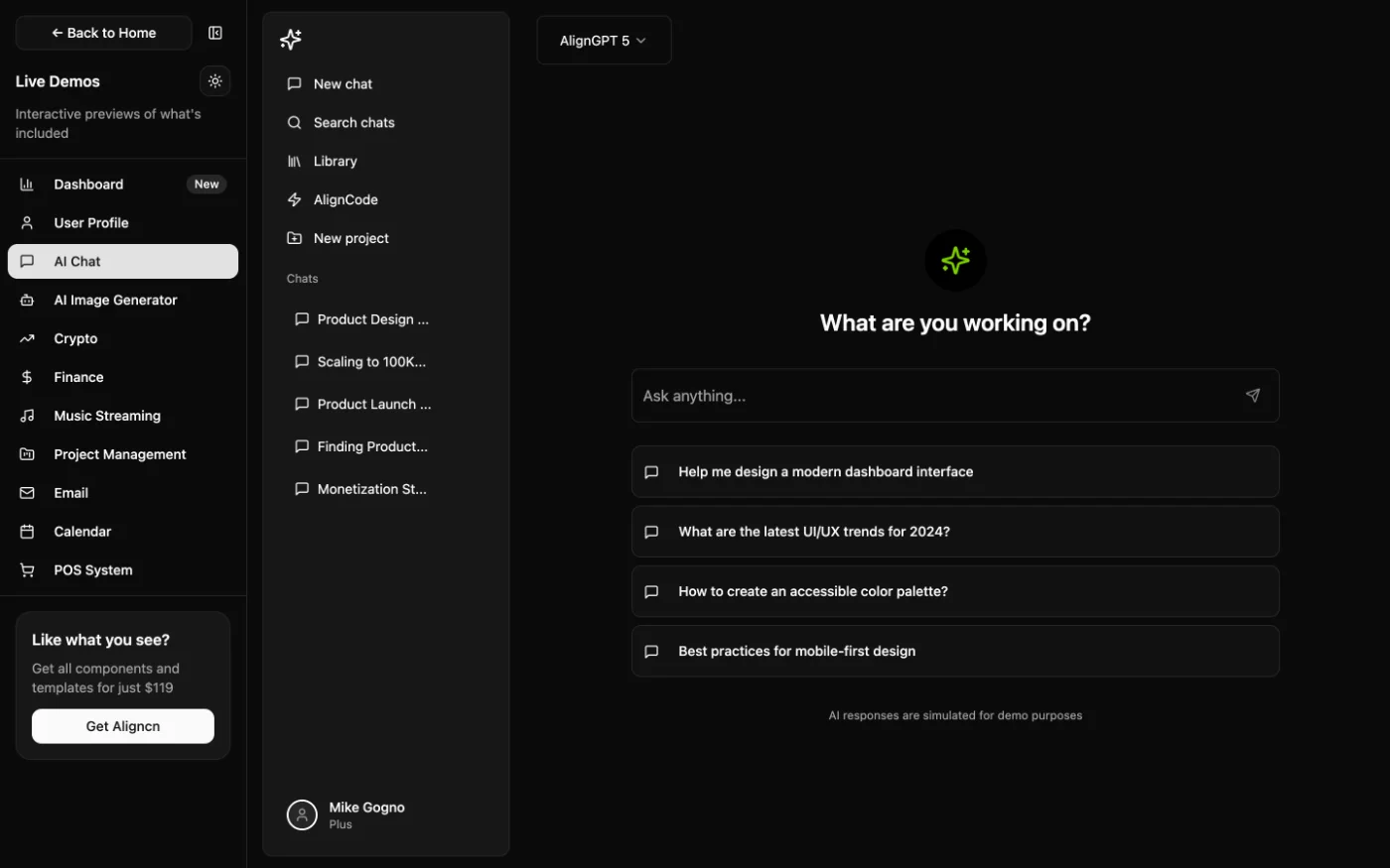 Aligncn AI chat template